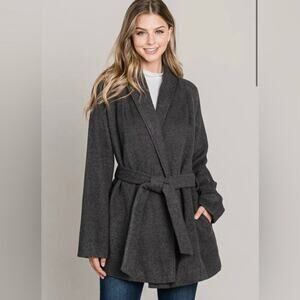 Allie Rose Women’s Gray Open Front Belted Coat, Super Cozy, Size Medium, NWT